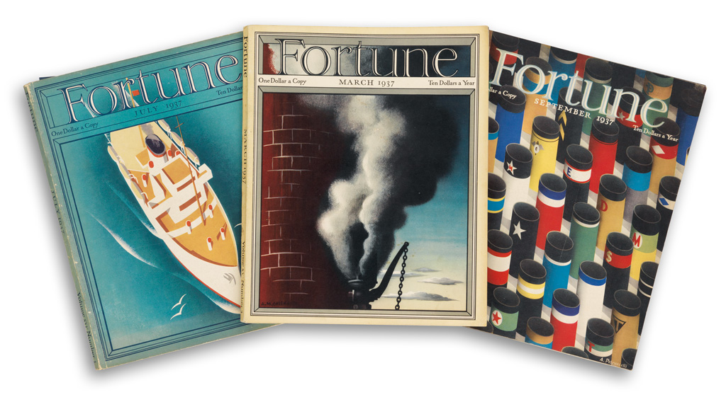 VARIOUS ARTISTS. FORTUNE. Group of 11 magazine issues. 1937-8. Each approximately 14x11 inches, 35x28 cm. Time Incorporated, Jersey Cit